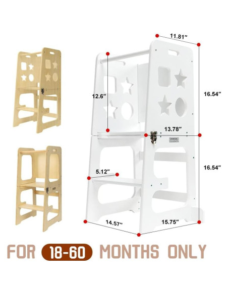 Escalera de cocina para niños Bedmoimo, blanca, 2 escalones