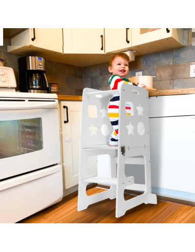 Escalera de cocina para niños Bedmoimo, blanca, 2 escalones
