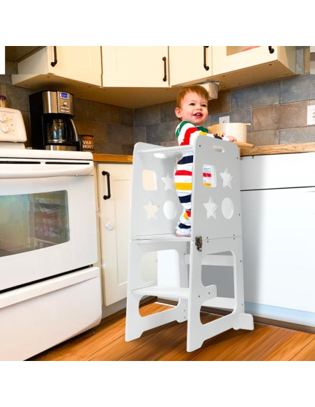 Escalera de cocina para niños Bedmoimo, blanca, 2 escalones