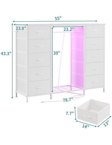 Cómoda LUMTOK 10 Cajones con Estante Colgante y LED