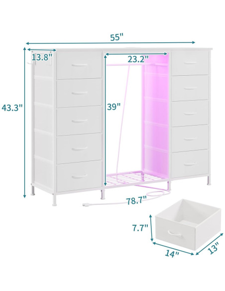 Cómoda LUMTOK 10 Cajones con Estante Colgante y LED