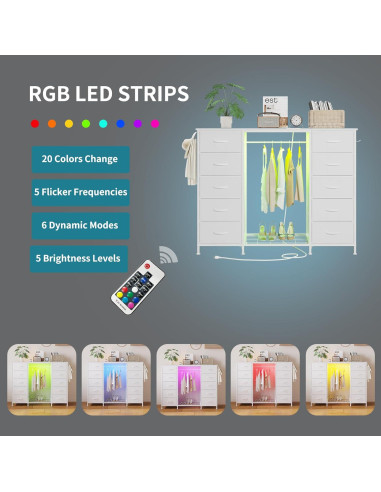 Cómoda LUMTOK 10 Cajones con Estante Colgante y LED