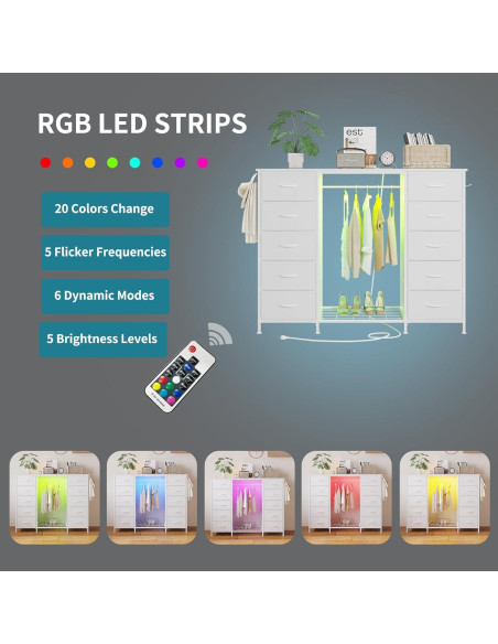 Cómoda LUMTOK 10 Cajones con Estante Colgante y LED
