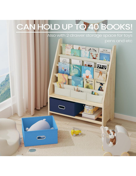 Estante de Libros para Niños EXPERLAM 4 Niveles Madera Azul