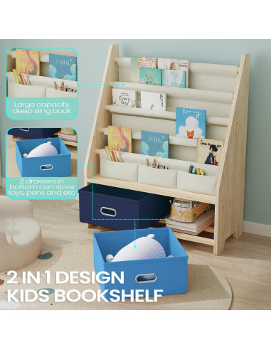 Estante de Libros para Niños EXPERLAM 4 Niveles Madera Azul