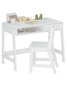 Conjunto de Escritorio y Silla UTEX para Niños - Blanco, Ergonomía y Almacenamiento