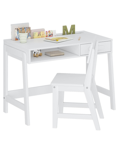 Conjunto de Escritorio y Silla UTEX para Niños - Blanco, Ergonomía y Almacenamiento