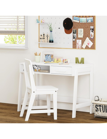 Conjunto de Escritorio y Silla UTEX para Niños - Blanco, Ergonomía y Almacenamiento