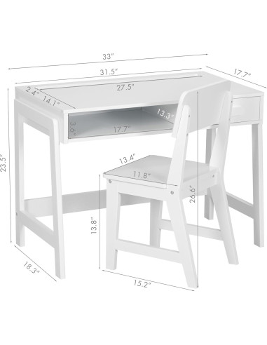 Conjunto de Escritorio y Silla UTEX para Niños - Blanco, Ergonomía y Almacenamiento