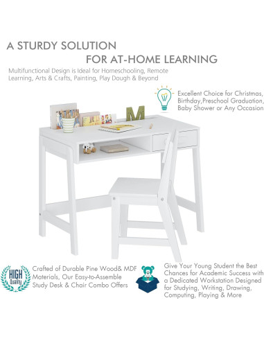 Conjunto de Escritorio y Silla UTEX para Niños - Blanco, Ergonomía y Almacenamiento