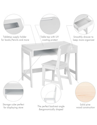 Conjunto de Escritorio y Silla UTEX para Niños - Blanco, Ergonomía y Almacenamiento