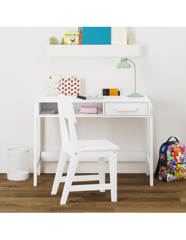 Conjunto de Escritorio y Silla UTEX para Niños - Blanco, Ergonomía y Almacenamiento
