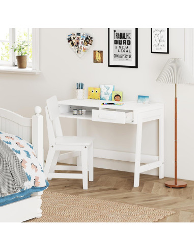 Conjunto de Escritorio y Silla UTEX para Niños - Blanco, Ergonomía y Almacenamiento