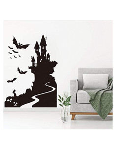 Calcomanías de Pared Halloween Murciélago Castillo Art Sticker