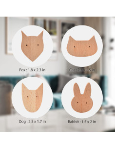 Ganchos de Pared de Madera WONQEXZ - Juego de 4 Animales Lindos 2