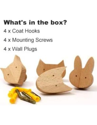 Ganchos de Pared de Madera WONQEXZ - Juego de 4 Animales Lindos