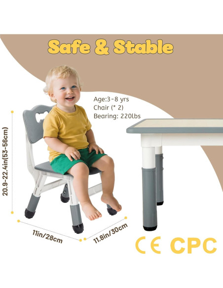 Silla Ajustable FUNLIO para Niños 2 Piezas Gris 3 Alturas