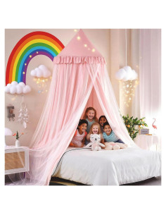 Dosel de Cama Kertnic Grande 80 cm Doble Capa Princesa Beige Rosa