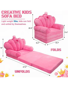 Sofá Cama Plegable para Niños Rosa Harhoers 1-5 Años 2