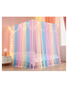 Cortinas de Cama Canopy Akiky Arcoíris 8 Paneles Twin con Luces LED