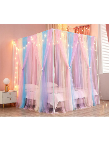 Cortinas de Cama Canopy Akiky Arcoíris 8 Paneles Twin con Luces LED