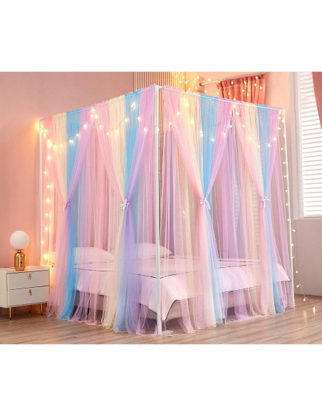 Cortinas de Cama Canopy Akiky Arcoíris 8 Paneles Twin con Luces LED