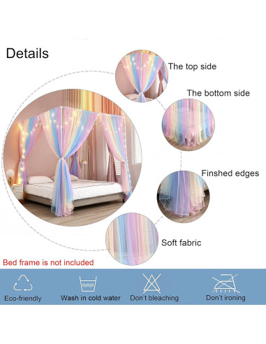 Cortinas de Cama Canopy Akiky Arcoíris 8 Paneles Twin con Luces LED