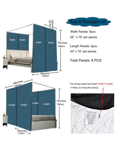 Cortinas de Cama Canopy Akiky Arcoíris 8 Paneles Twin con Luces LED
