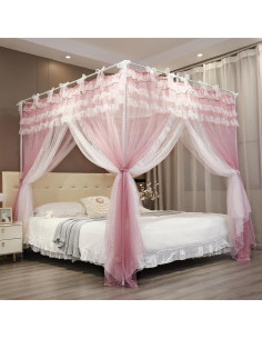 Cortina de Dosel de Cama NXGIO Rosa/Blanco 149.86x208.28 cm 2