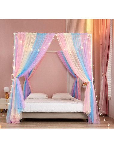 Cortinas de Cama Canopy Akiky Arcoíris 8 Paneles Twin con Luces LED