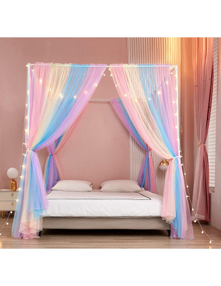 Cortinas de Cama Canopy Akiky Arcoíris 8 Paneles Twin con Luces LED