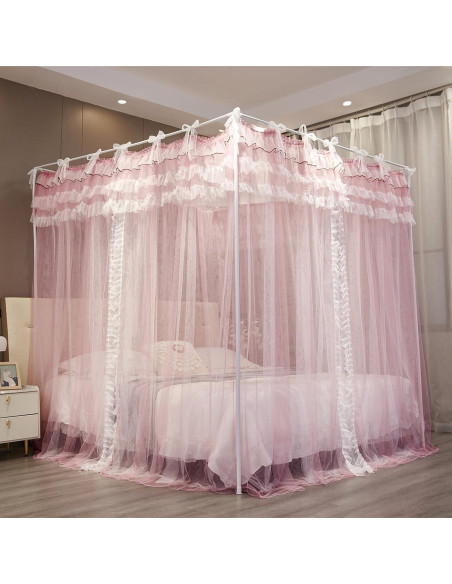 Cortina de Dosel de Cama NXGIO Rosa/Blanco 149.86x208.28 cm