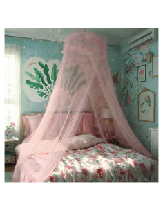 Dosel de Cama de Encaje Eimilaly Rosa para Niñas 1.15m