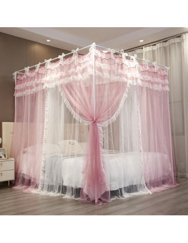 Cortina de Dosel de Cama NXGIO Rosa/Blanco 149.86x208.28 cm