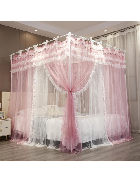 Cortina de Dosel de Cama NXGIO Rosa/Blanco 149.86x208.28 cm