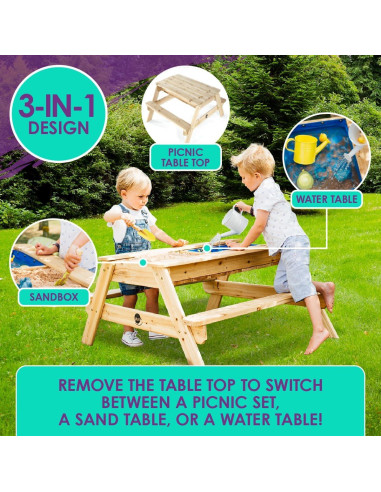Mesa de Arena y Agua Plum Surfside para Niños - Madera Natural