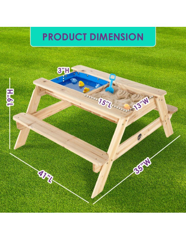 Mesa de Arena y Agua Plum Surfside para Niños - Madera Natural