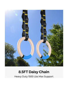 Anillas de Gimnasia de Madera PACEARTH 32mm 680kg con Cadenas 2