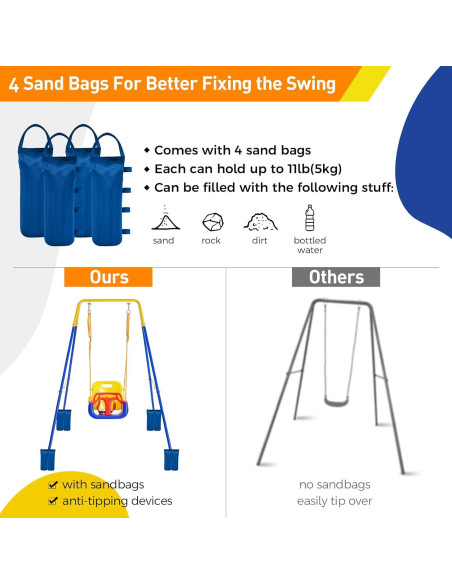 Columpio 3 en 1 FUNLIO para Niños con 4 Sacos de Arena