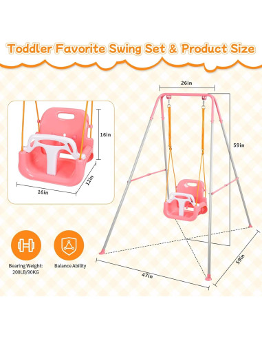 Columpio 3-en-1 UMIKOOL Rosa para Niños 6 Meses a 10 Años