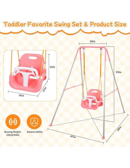 Columpio 3-en-1 UMIKOOL Rosa para Niños 6 Meses a 10 Años