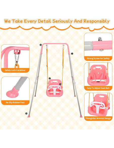 Columpio 3-en-1 UMIKOOL Rosa para Niños 6 Meses a 10 Años