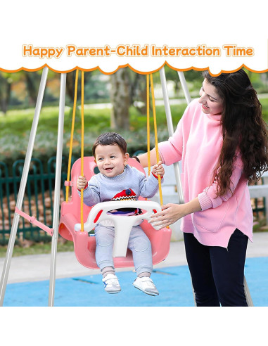 Columpio 3-en-1 UMIKOOL Rosa para Niños 6 Meses a 10 Años