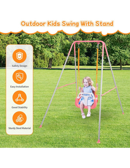 Columpio 3-en-1 UMIKOOL Rosa para Niños 6 Meses a 10 Años