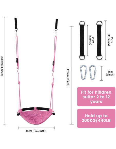 Columpio de Tejido a Mano para Niños netsTribe Rosa 200 kg