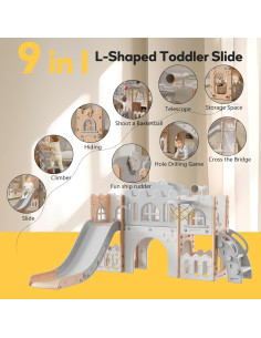 Tobogán 9 en 1 Baotree para Niños 1-3 Años Rosa Gris 2