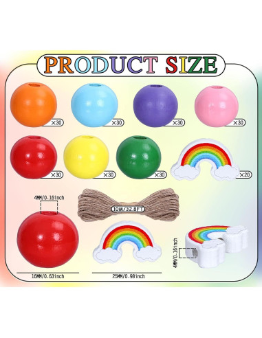 Kit de Perlas de Madera Arcoíris 230 Piezas Whaline DIY
