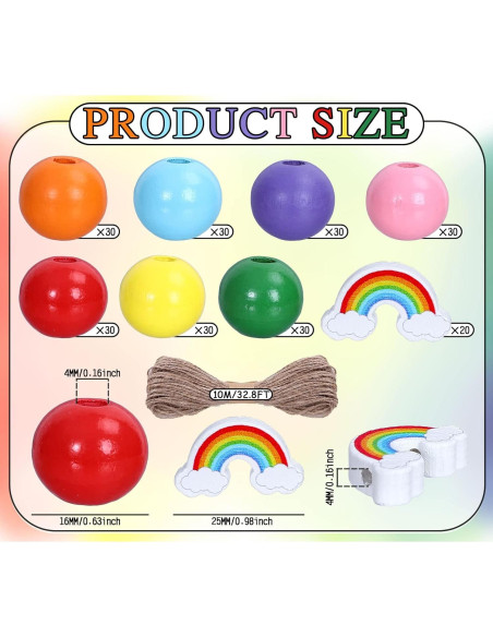 Kit de Perlas de Madera Arcoíris 230 Piezas Whaline DIY