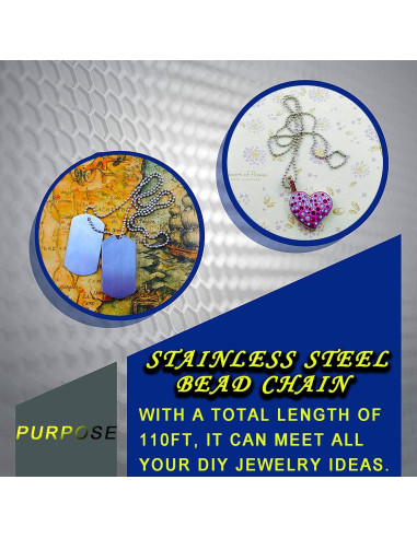 Cadena de cuentas de bola 2.4mm YZDTECH 33.5m con 200 conectores