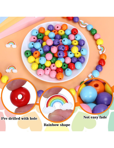 Kit de Perlas de Madera Arcoíris 230 Piezas Whaline DIY